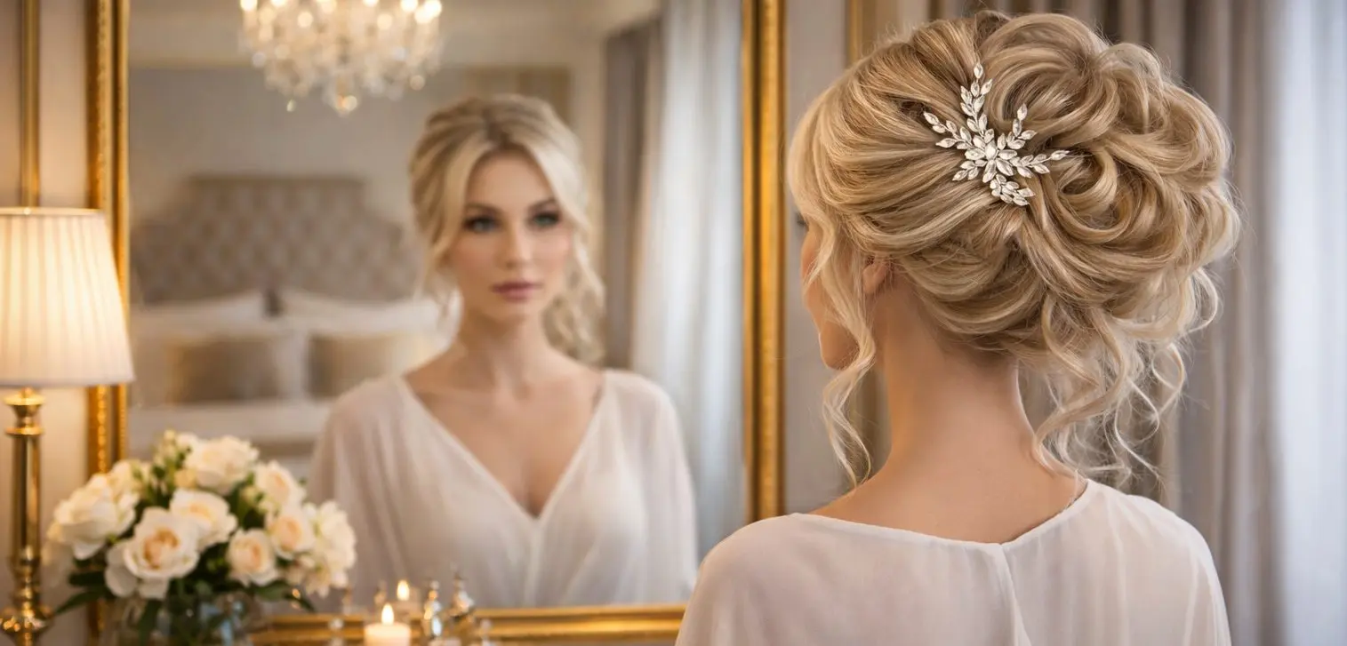 Stunning image of a bride having just had her bridal hair at Lifestyle salons Aylesbury