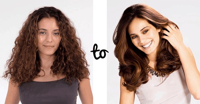 Woman with curly hair and woman with straight hair
